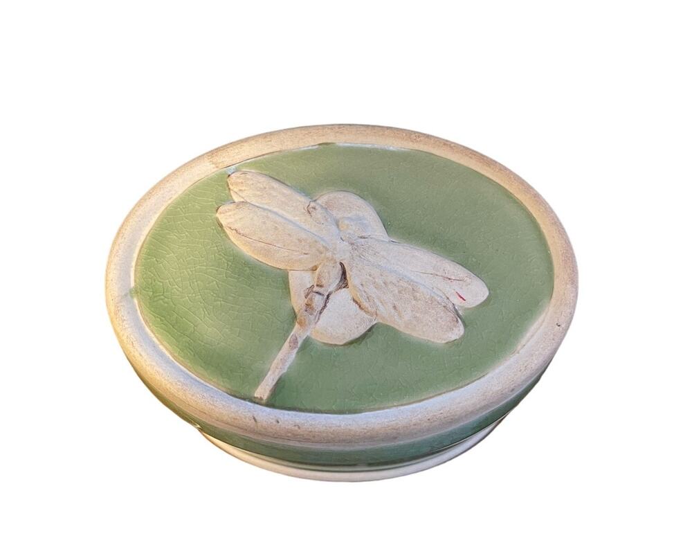 Green Ceramic Dragonfly Trinket Box by Dennis East Item # 51086